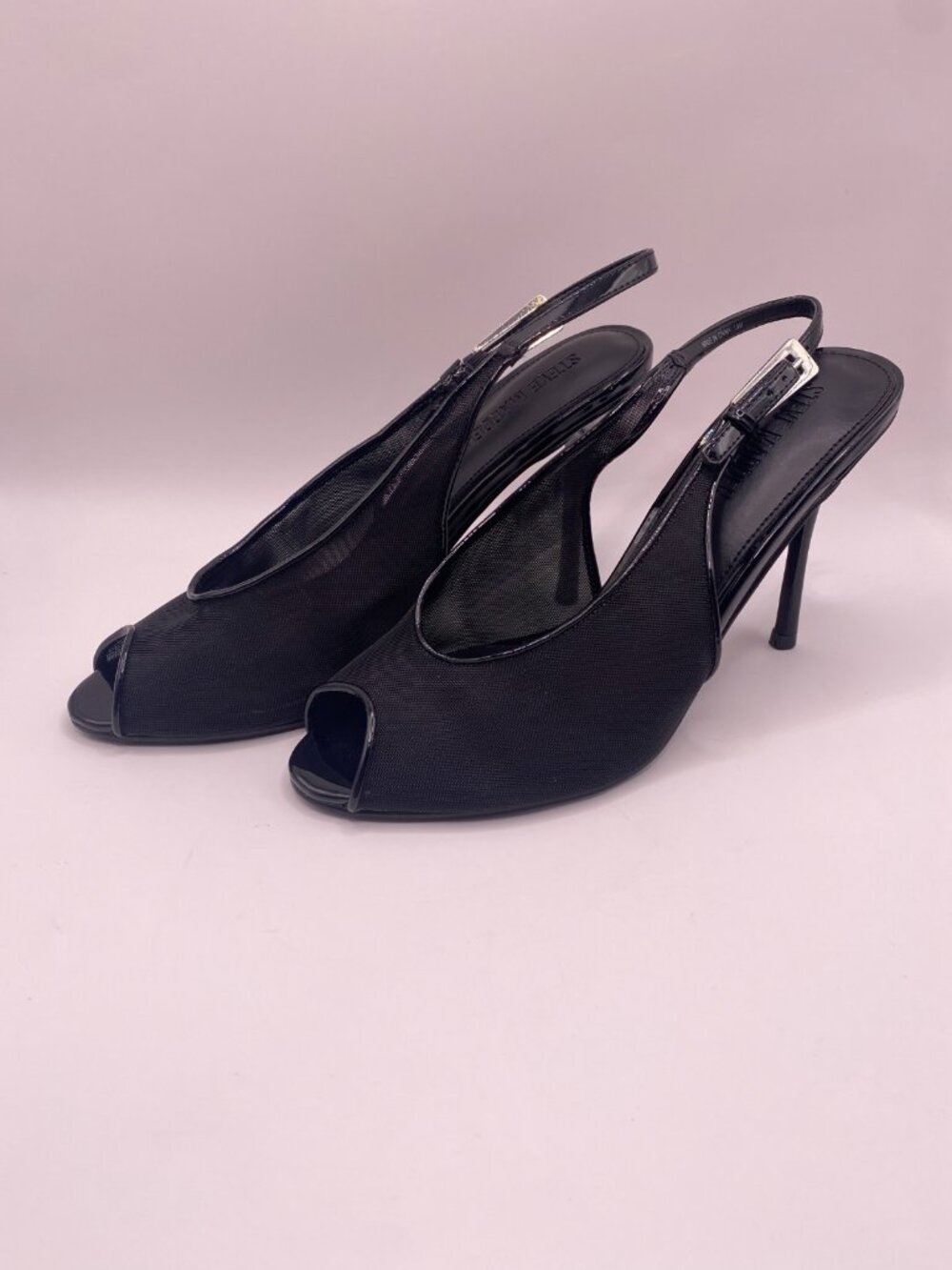 Steve Madden Women Prescott Black Mesh Peep Toe Slingback Pump Heel Sz 10
